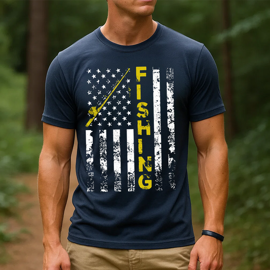 American Flag Fishing T-Shirt, Patriotic Fishing Tee, Gift For Fishing Lover
