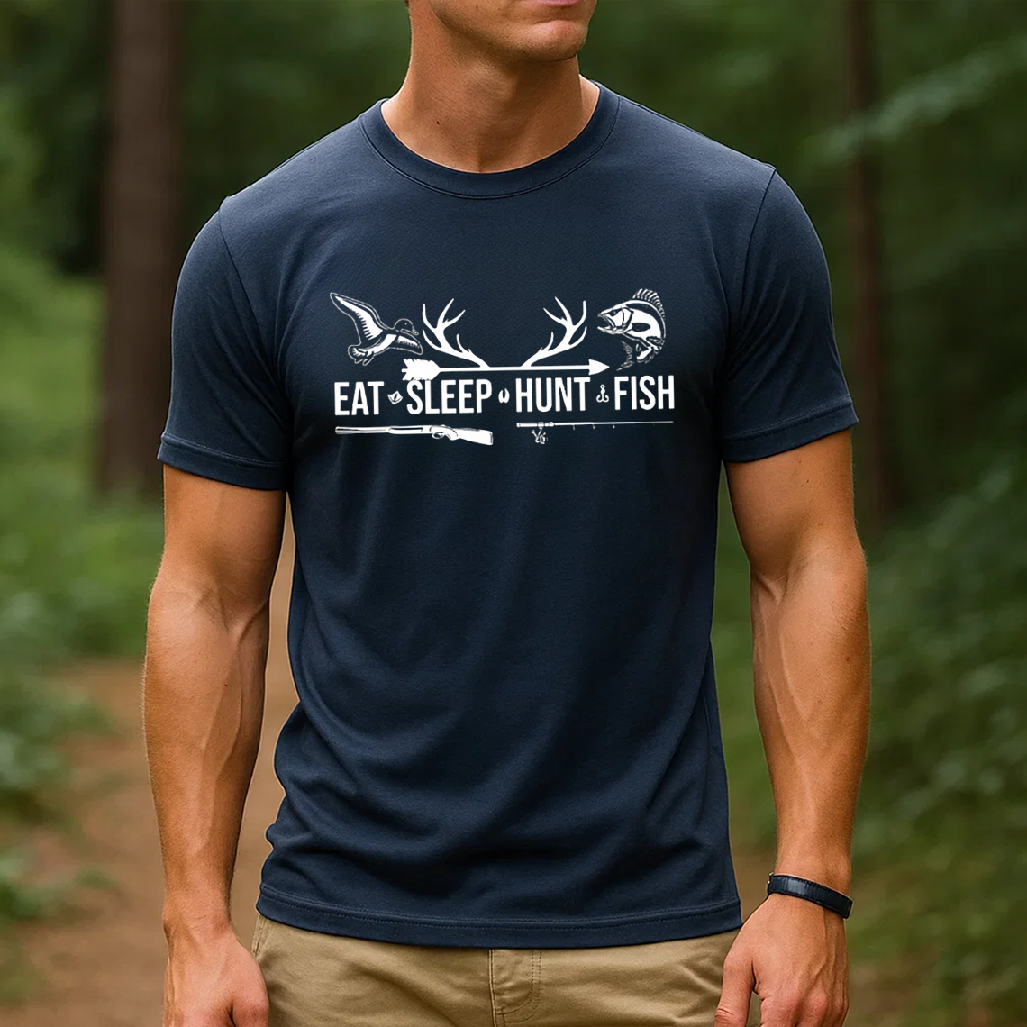 Eat Sleep Hunt Fish T-Shirt, Funny Hunting and Fishing Shirt for Outdoorsmen, Hunter & Fisher Gift Tee