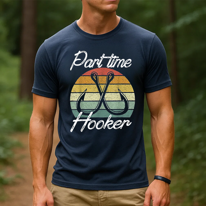 Part Time Hooker T-Shirt, Funny Fishing Shirt with Hooks Design, Retro Vintage Fisherman Tee