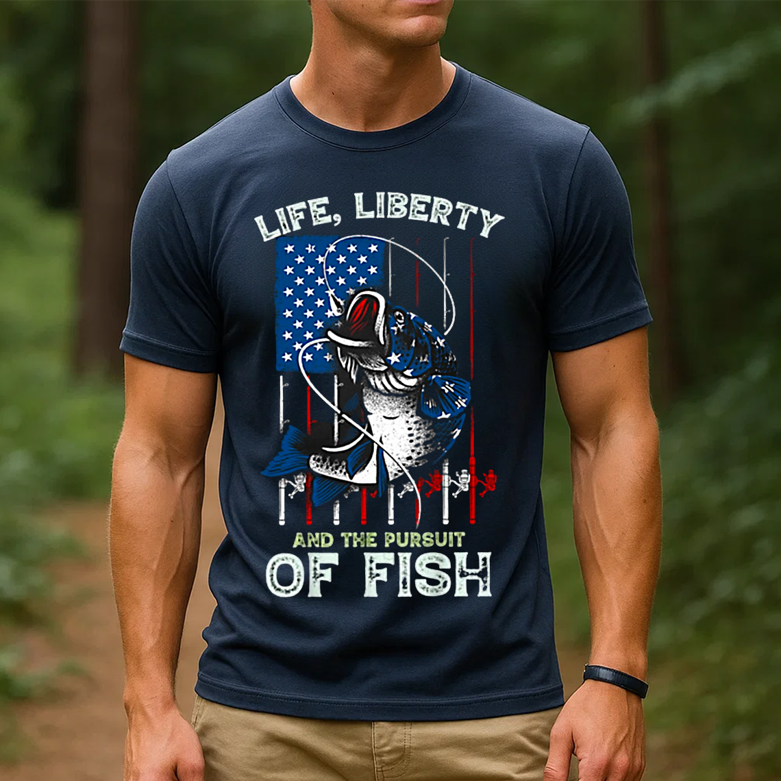 Life, Liberty, and the Pursuit of Fish T-Shirt, American Flag Fishing Shirt, Gift For Fishing Lovers