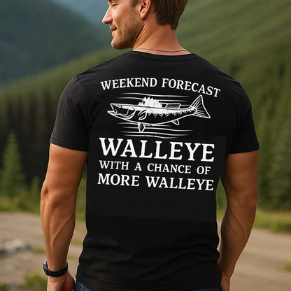 Weekend Forecast Walleye T-Shirt, Funny Fishing Tee with a Chance of More Walleye, Fisherman Gift Shirt