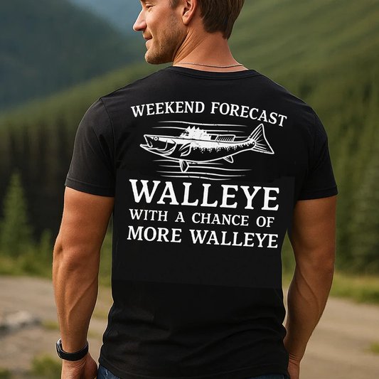 Weekend Forecast Walleye T-Shirt, Funny Fishing Tee with a Chance of More Walleye, Fisherman Gift Shirt