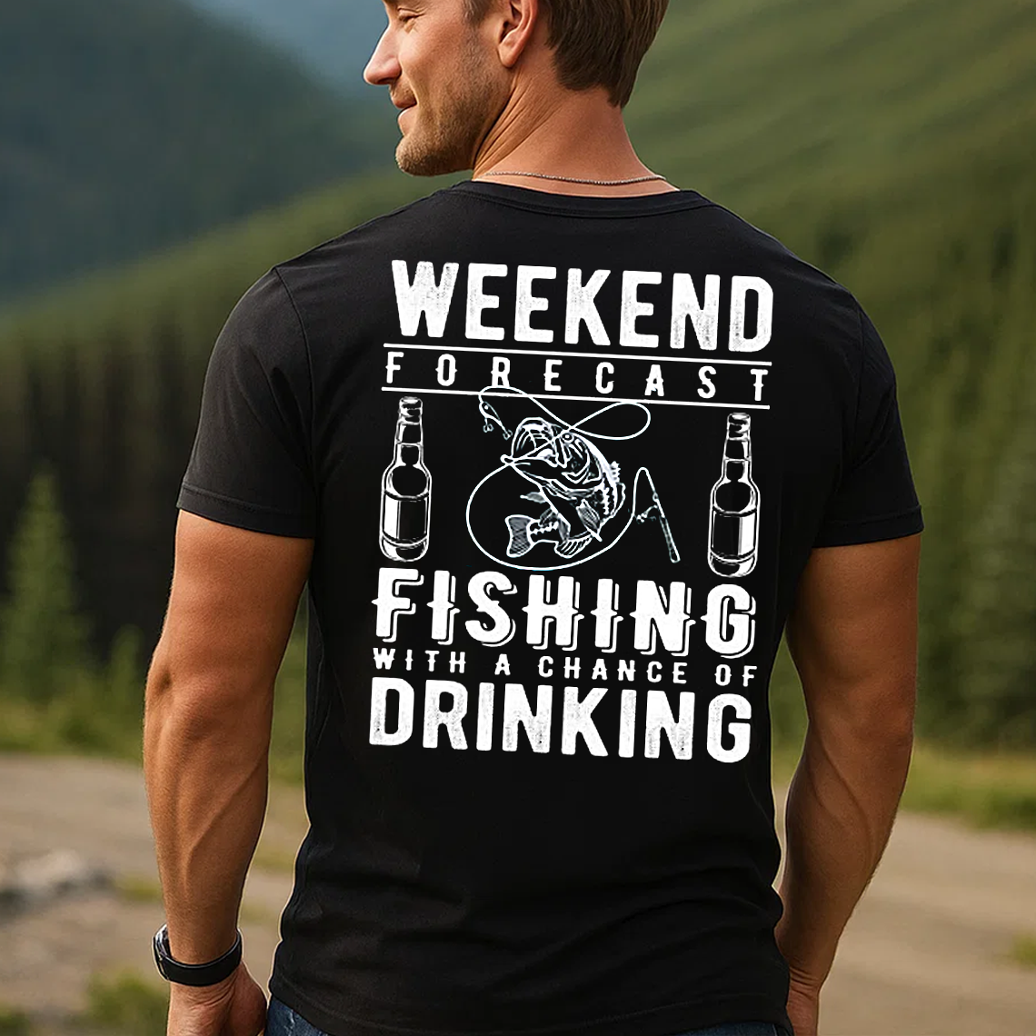 Weekend Forecast Fishing and Drinking T-Shirt, Funny Fisherman Shirt for Men, Outdoor Humor Gift Tee