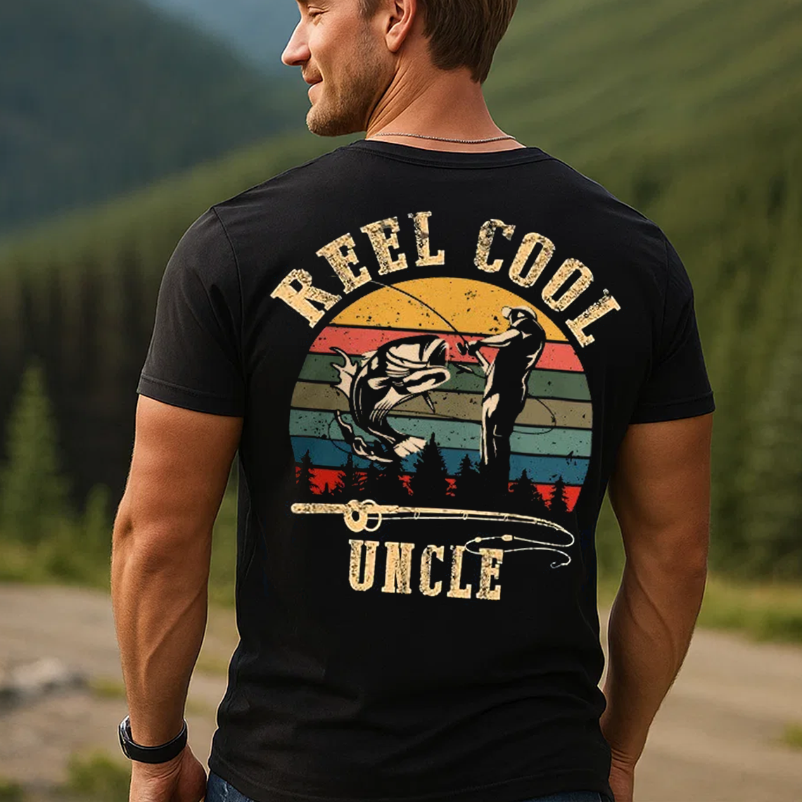 Reel Cool Uncle T-Shirt, Funny Fishing Tee for Men, Retro Fisherman Gift Shirt for Uncle