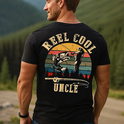 Reel Cool Uncle T-Shirt, Funny Fishing Tee for Men, Retro Fisherman Gift Shirt for Uncle