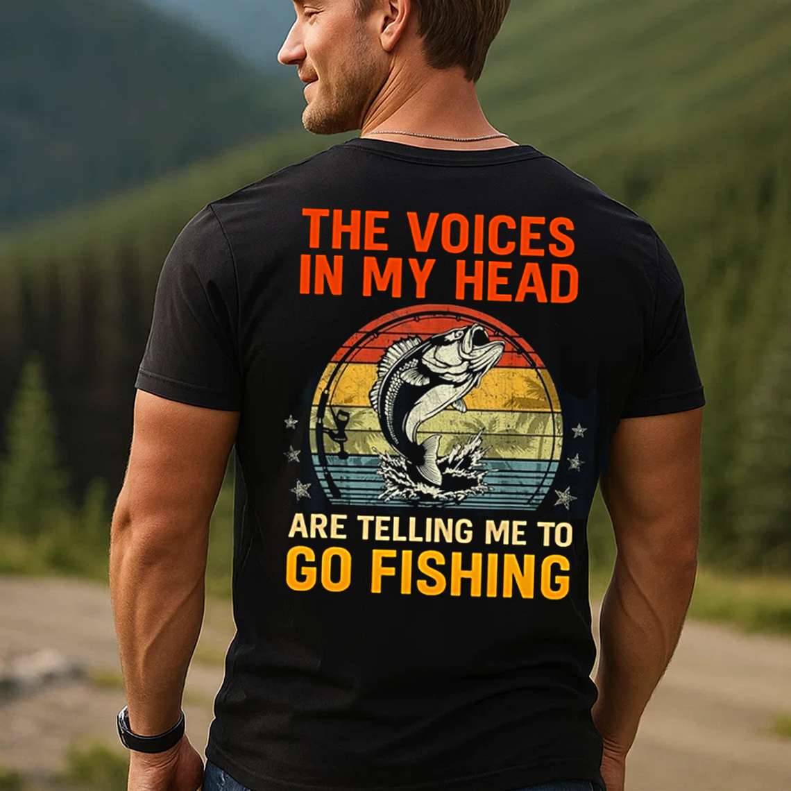 The Voices in My Head Are Telling Me to Go Fishing T-Shirt, Funny Fisherman Gift Tee for Men