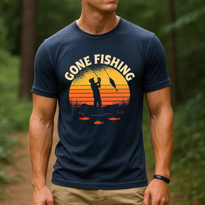 Gone Fishing T-Shirt, Retro Sunset Fisherman Shirt, Vintage Fishing Graphic Tee