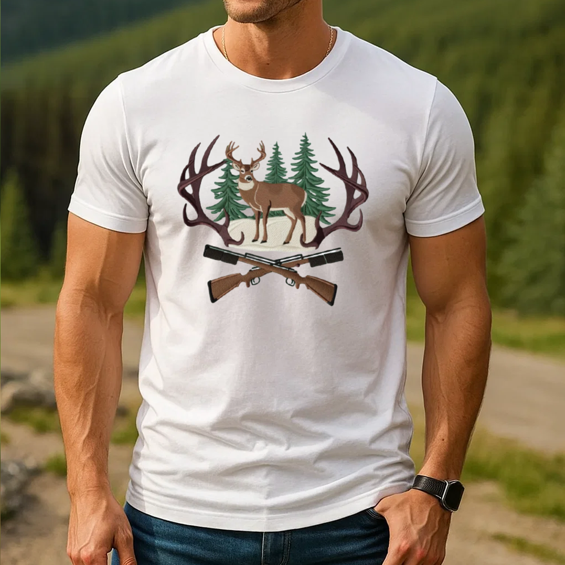 Embroidered Deer Hunting T-Shirt, Perfect Gift for Hunters & Outdoorsmen