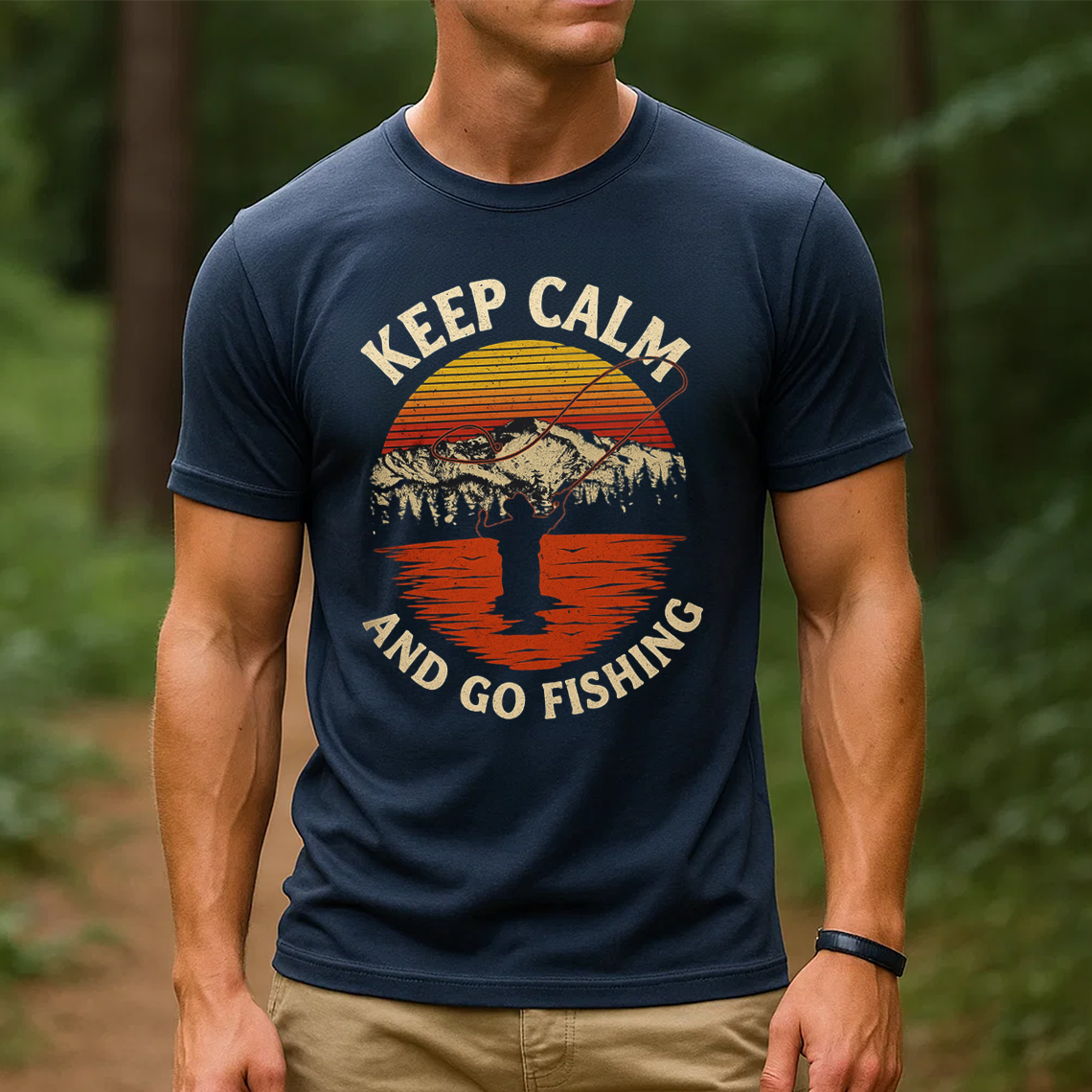 Keep Calm and Go Fishing T-Shirt, Retro Sunset Fisherman Shirt, Funny Angler Tee