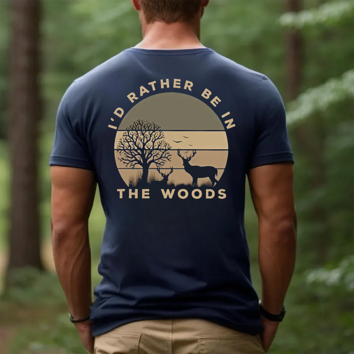 I'd Rather Be in The Woods T-Shirt, Funny Deer Hunting Shirt for Outdoorsmen, Nature & Camping Lovers