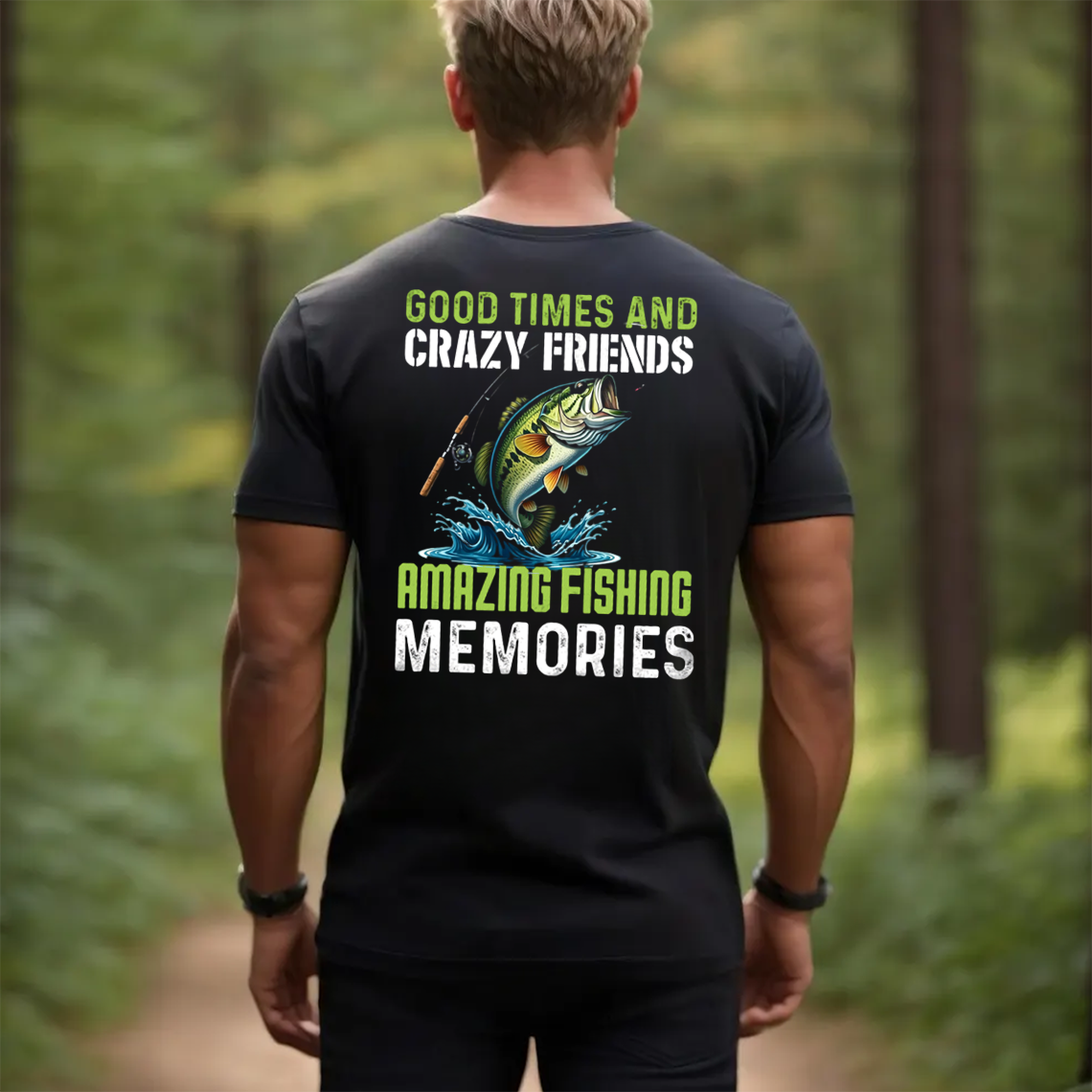 Funny Fishing T-Shirt, Good Times and Crazy Friends Amazing Fishing Memories Bass Graphic Tee Gift
