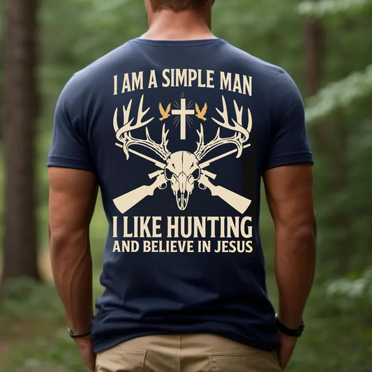 Simple Man Hunting and Jesus T-Shirt, Christian Hunter Shirt for Men, Faith and Hunting Gift Tee