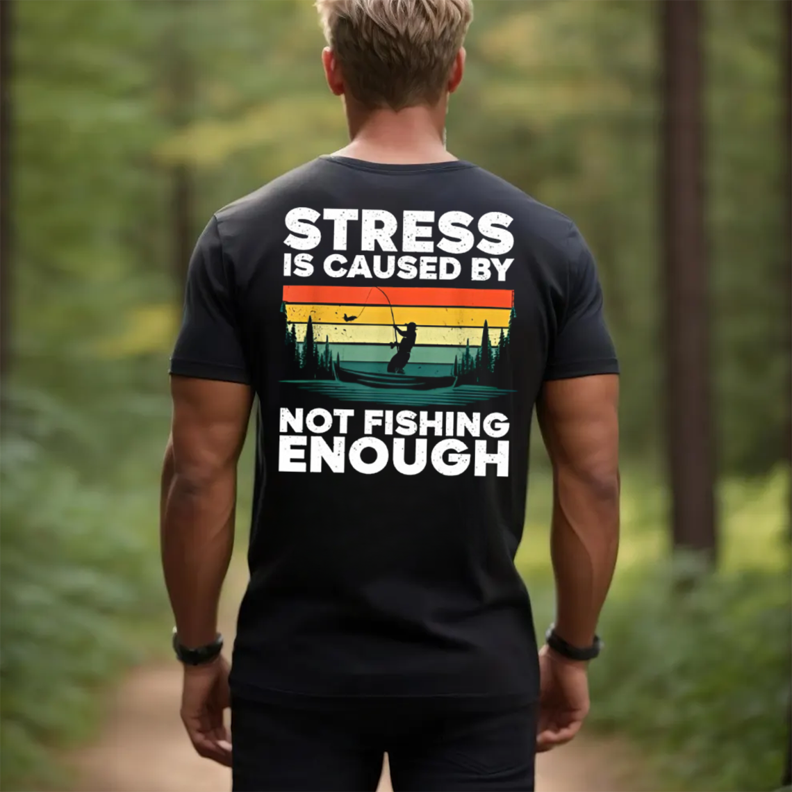 Funny Fishing T-Shirt, Stress Is Caused by Not Fishing Enough Retro Vintage Fisherman Graphic Tee Gift