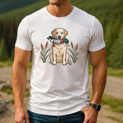 Hunting Dog Labrador and Duck Tee, Embroidered Graphic T-Shirt