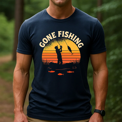 Gone Fishing T-Shirt, Retro Sunset Fisherman Shirt, Vintage Fishing Graphic Tee