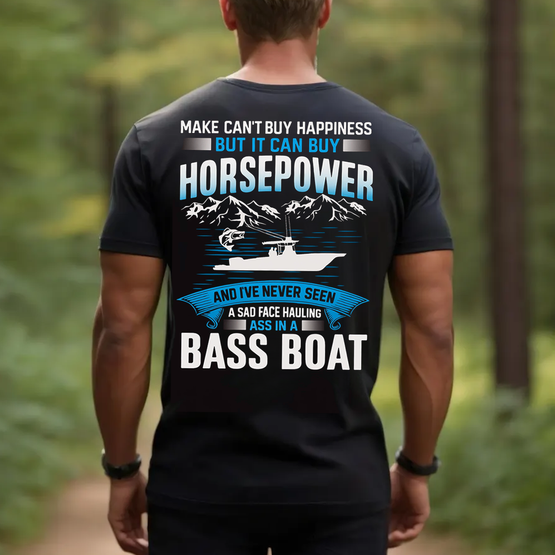 Bass Boat T-Shirt, Funny Horsepower Fishing Shirt for Men, Boating and Fisherman Gift Tee