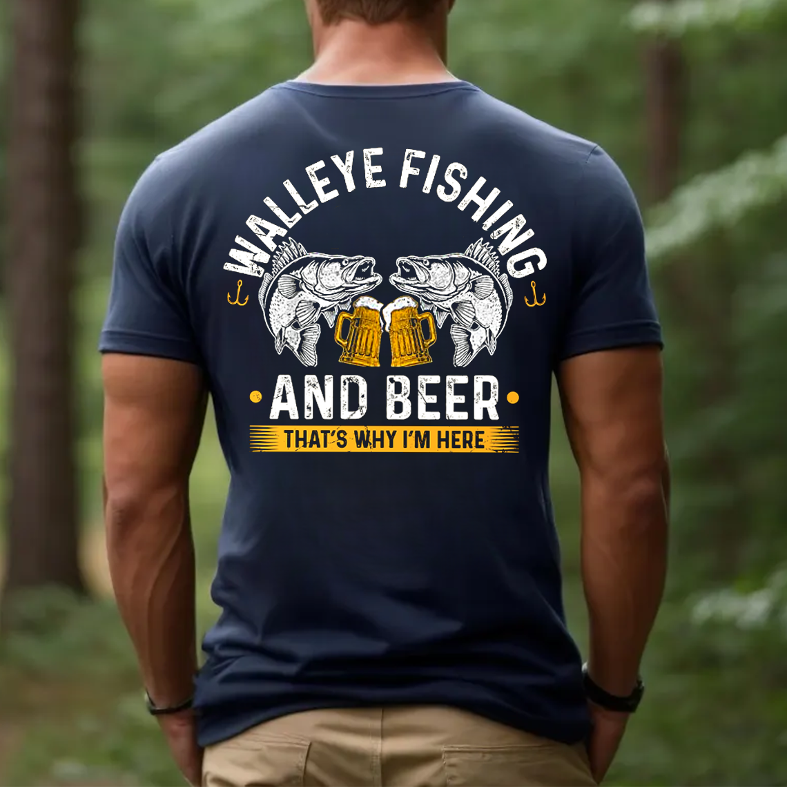 Walleye Fishing and Beer T-Shirt, Funny Fisherman Gift Tee for Men, Drinking Fishing Shirt