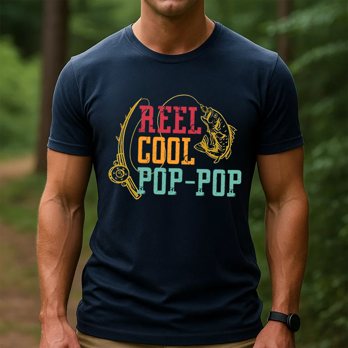 Reel Cool Pop-Pop T-Shirt, Funny Grandpa Fishing Shirt, Retro Vintage Fisherman Tee