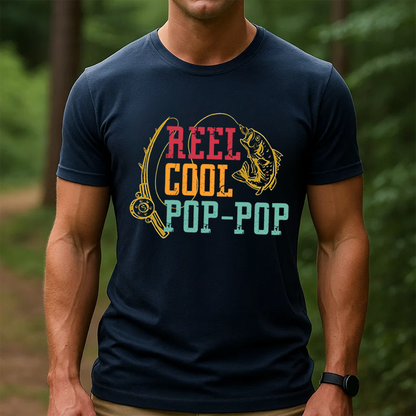 Reel Cool Pop-Pop T-Shirt, Funny Grandpa Fishing Shirt, Retro Vintage Fisherman Tee