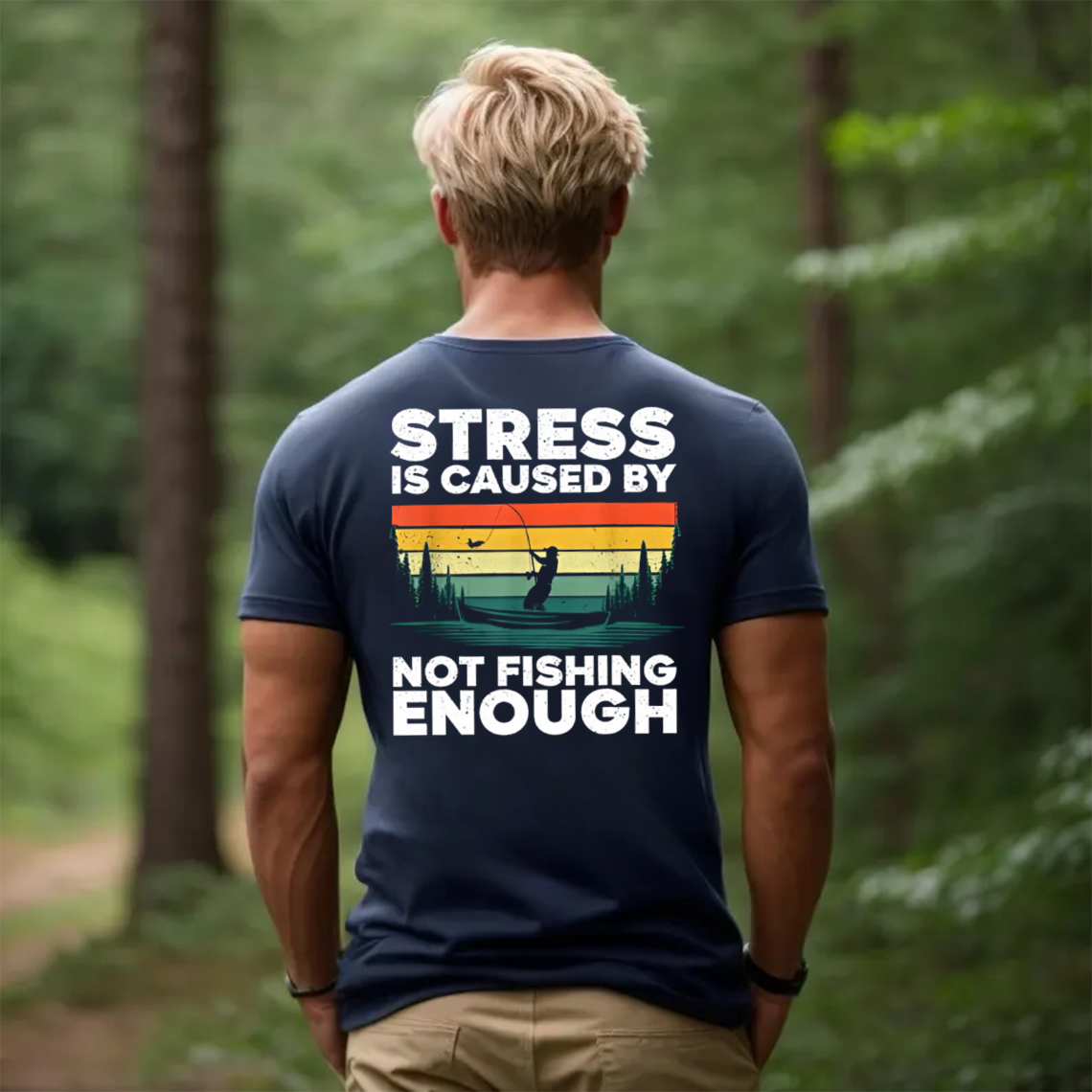 Funny Fishing T-Shirt, Stress Is Caused by Not Fishing Enough Retro Vintage Fisherman Graphic Tee Gift