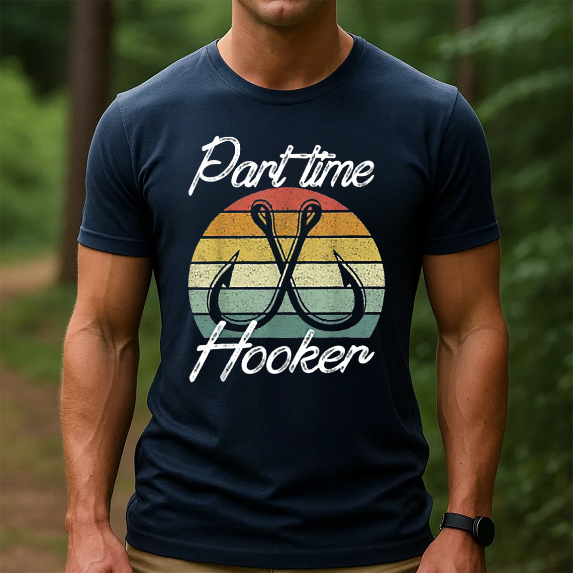 Part Time Hooker T-Shirt, Funny Fishing Shirt with Hooks Design, Retro Vintage Fisherman Tee