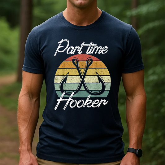 Part Time Hooker T-Shirt, Funny Fishing Shirt with Hooks Design, Retro Vintage Fisherman Tee