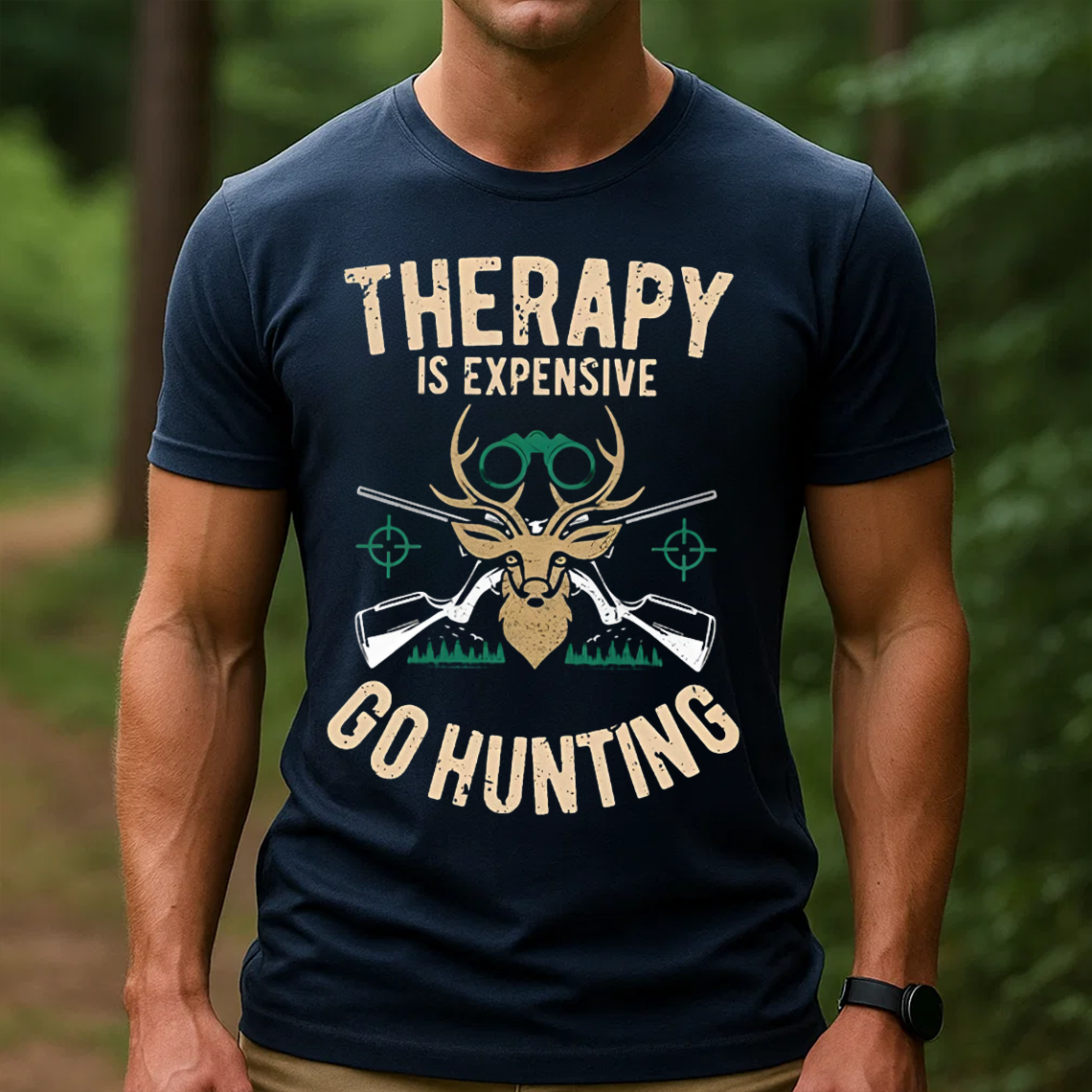 Therapy Is Expensive Go Hunting T-Shirt, Funny Deer Hunting Shirt for Hunters