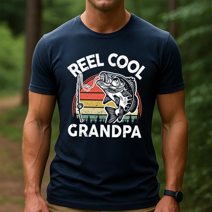 Reel Cool Grandpa T-Shirt, Funny Fishing Grandpa Shirt, Retro Vintage Fisherman Tee