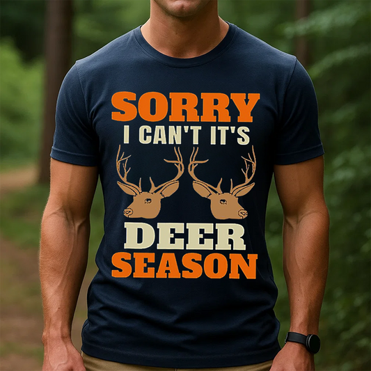 Sorry I Can’t It’s Deer Season T-Shirt, Funny Hunting Shirt for Hunters, Buck Deer Antlers Graphic Tee