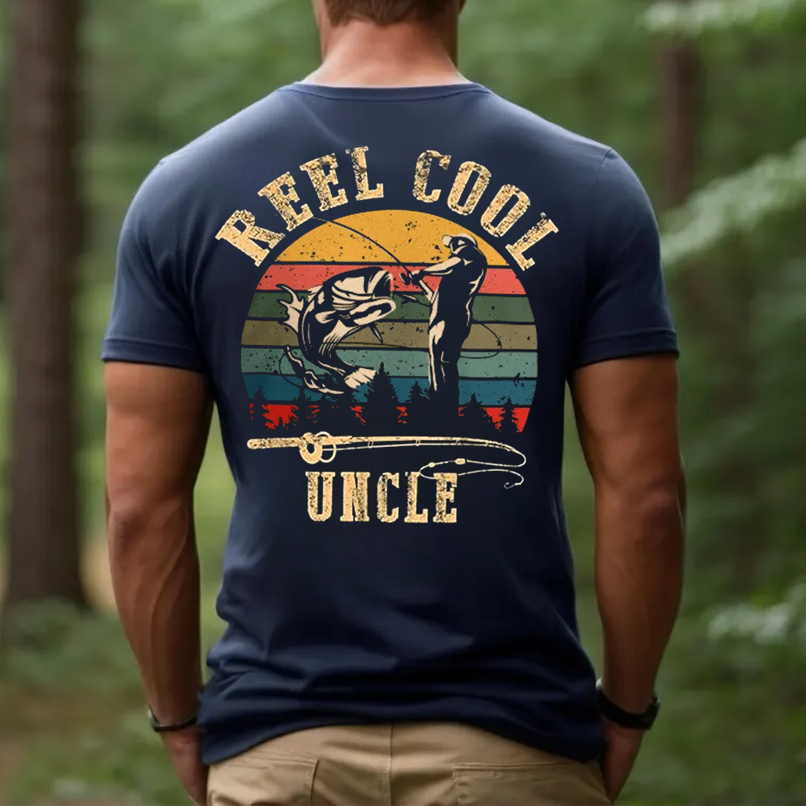 Reel Cool Uncle T-Shirt, Funny Fishing Tee for Men, Retro Fisherman Gift Shirt for Uncle