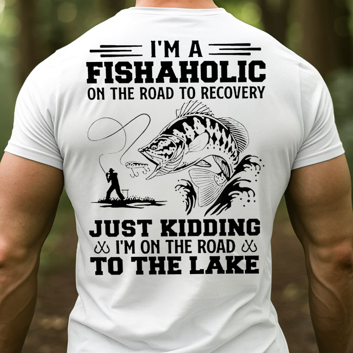Fishaholic T-Shirt, Funny Fishing Shirt for Anglers, Road to Recovery Lake Fishing Tee Gift