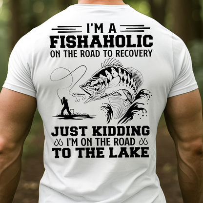 Fishaholic T-Shirt, Funny Fishing Shirt for Anglers, Road to Recovery Lake Fishing Tee Gift