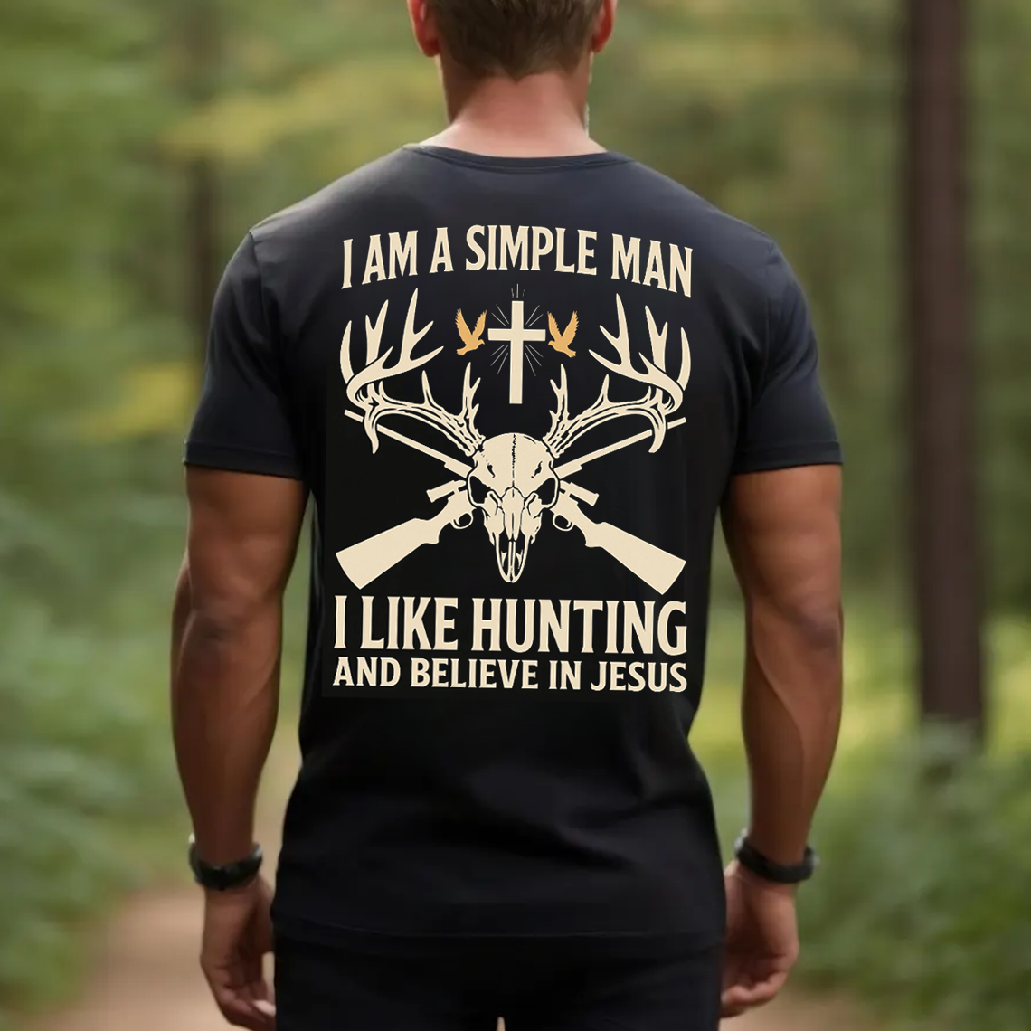 Simple Man Hunting and Jesus T-Shirt, Christian Hunter Shirt for Men, Faith and Hunting Gift Tee