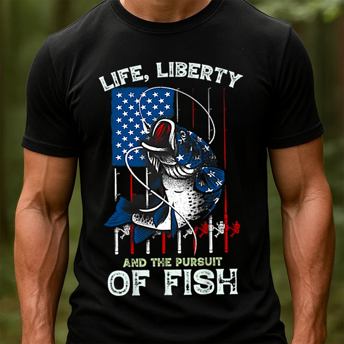 Life, Liberty, and the Pursuit of Fish T-Shirt, American Flag Fishing Shirt, Gift For Fishing Lovers