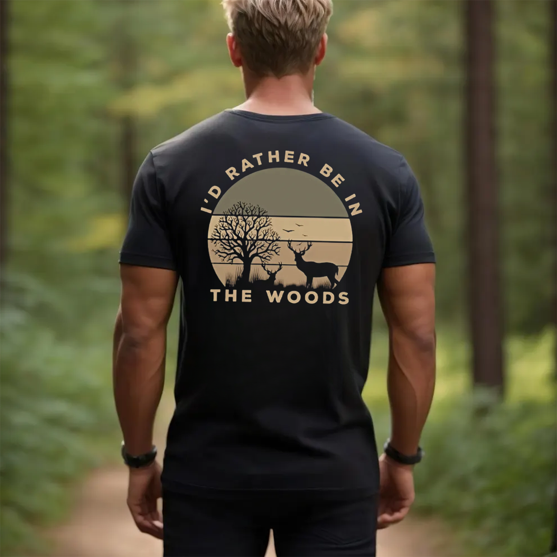 I'd Rather Be in The Woods T-Shirt, Funny Deer Hunting Shirt for Outdoorsmen, Nature & Camping Lovers