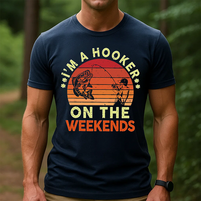 I’m A Hooker On The Weekends T-Shirt, Funny Fishing Shirt, Retro Sunset Bass Fishing Tee