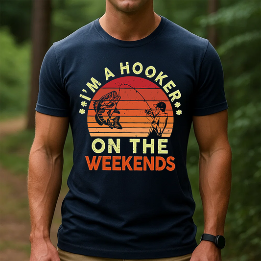 I’m A Hooker On The Weekends T-Shirt, Funny Fishing Shirt, Retro Sunset Bass Fishing Tee