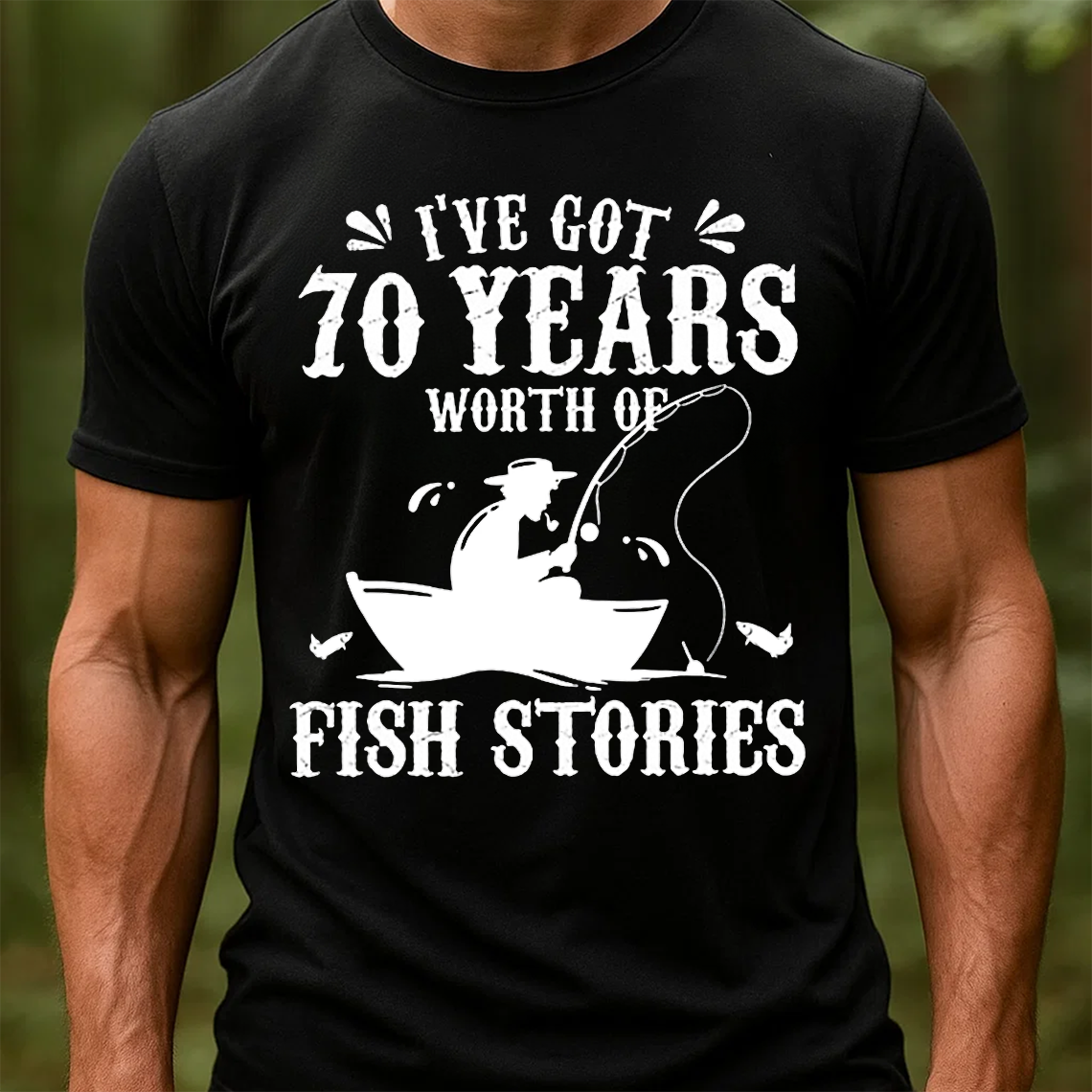 70 Years Worth of Fish Stories T-Shirt, Funny 70th Birthday Fishing Shirt, Fisherman Grandpa Gift Tee