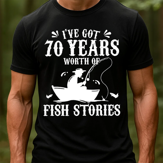 70 Years Worth of Fish Stories T-Shirt, Funny 70th Birthday Fishing Shirt, Fisherman Grandpa Gift Tee