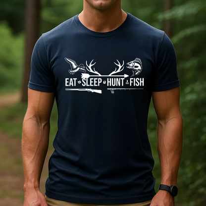Eat Sleep Hunt Fish T-Shirt, Funny Hunting and Fishing Shirt for Outdoorsmen, Hunter & Fisher Gift Tee