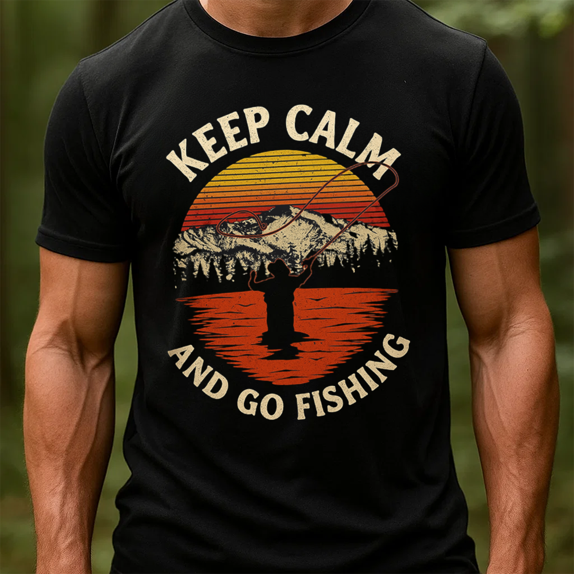 Keep Calm and Go Fishing T-Shirt, Retro Sunset Fisherman Shirt, Funny Angler Tee