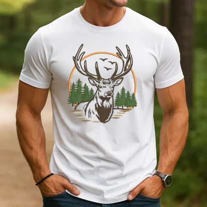 Deer Embroidery T-Shirt, Hunting Buck Graphic Tee, Outdoor Wildlife Embroidered Shirt Gift