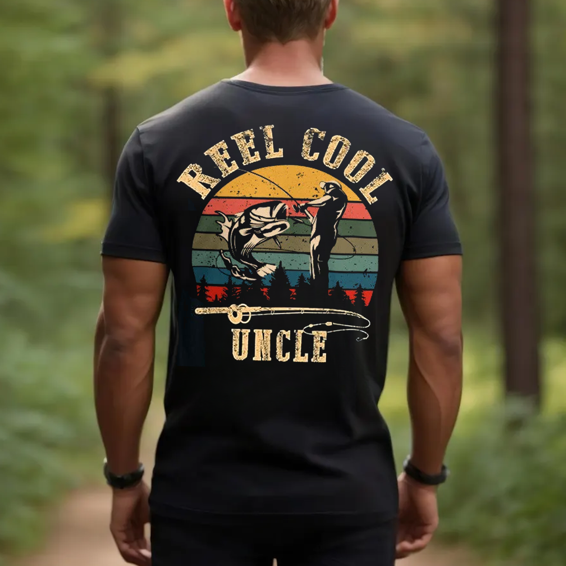 Reel Cool Uncle T-Shirt, Funny Fishing Tee for Men, Retro Fisherman Gift Shirt for Uncle