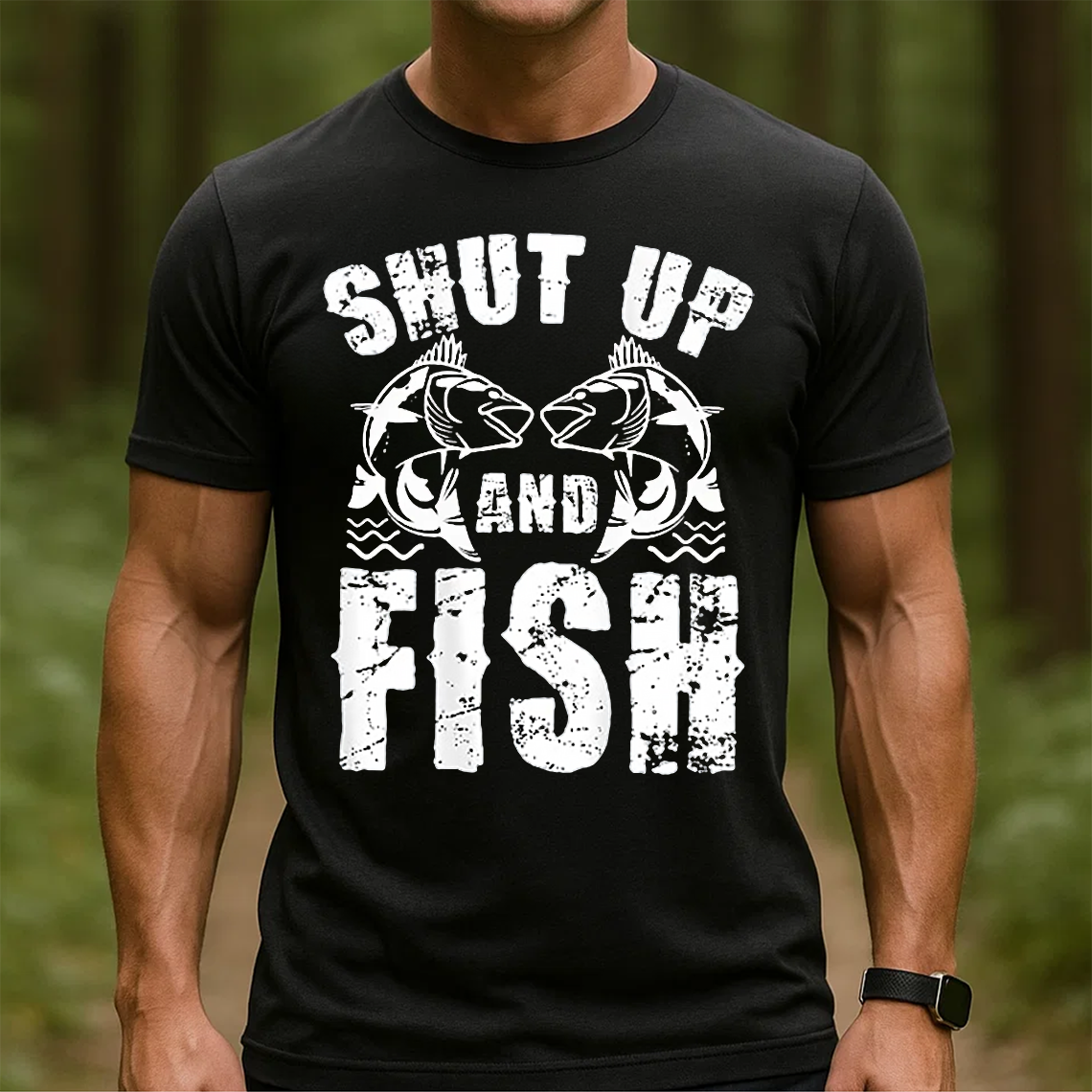 Shut Up and Fish T-Shirt, Funny Fishing Shirt, Fisherman Humor Tee