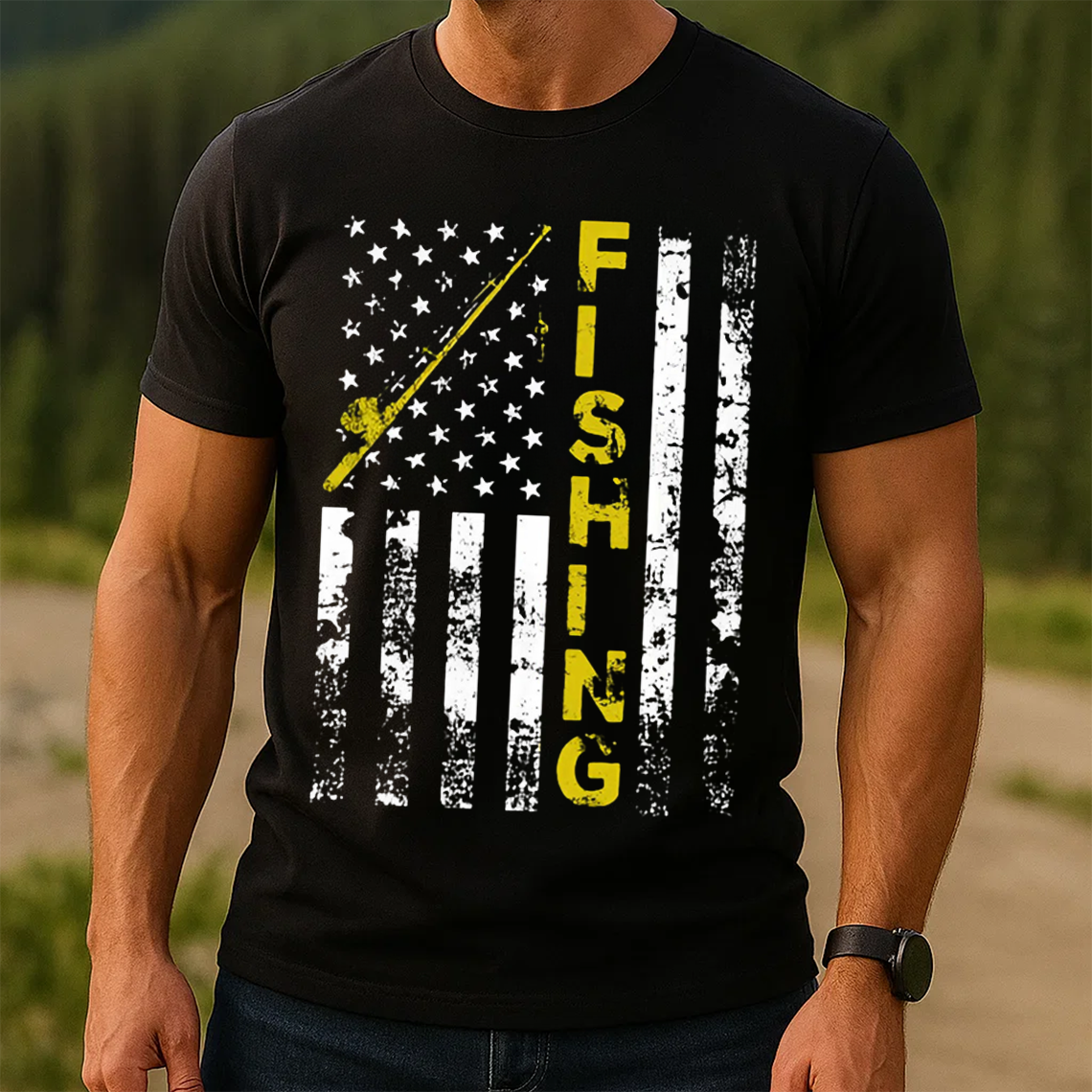 American Flag Fishing T-Shirt, Patriotic Fishing Tee, Gift For Fishing Lover
