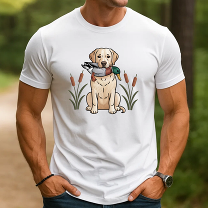 Hunting Dog Labrador and Duck Tee, Embroidered Graphic T-Shirt
