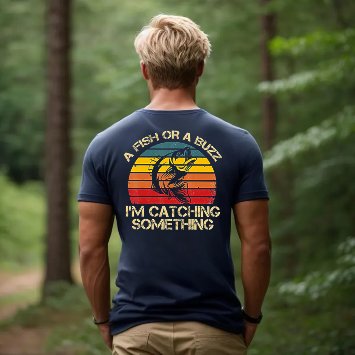 Funny Fishing T-Shirt, A Fish or a Buzz I’m Catching Something Retro Vintage Bass Graphic Tee Gift