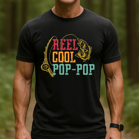 Reel Cool Pop-Pop T-Shirt, Funny Grandpa Fishing Shirt, Retro Vintage Fisherman Tee
