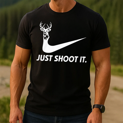 Just Shoot It Hunting T-Shirt, Funny Deer Hunter Graphic Tee, Buck Hunting Shirt Gift