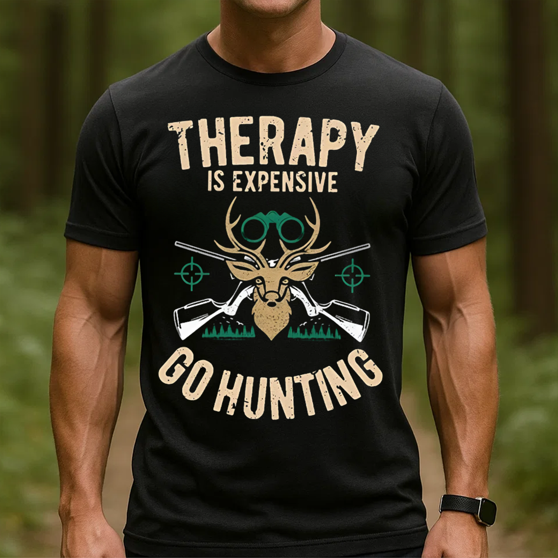 Therapy Is Expensive Go Hunting T-Shirt, Funny Deer Hunting Shirt for Hunters